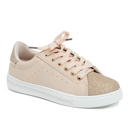 

Beyond By lady Couture Fashion Sneaker with a Glitz Trim and Rhinestone Around Sole