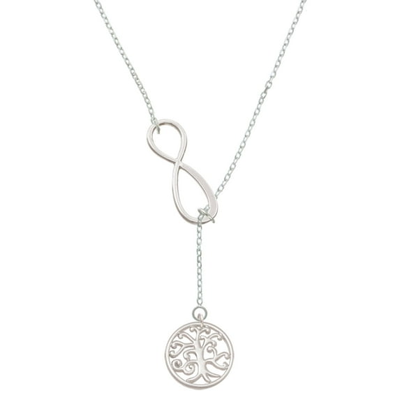 Delight Jewelry Silvertone Tree of Life Cutout Silver tone Elegant Infinity Lariat Necklace