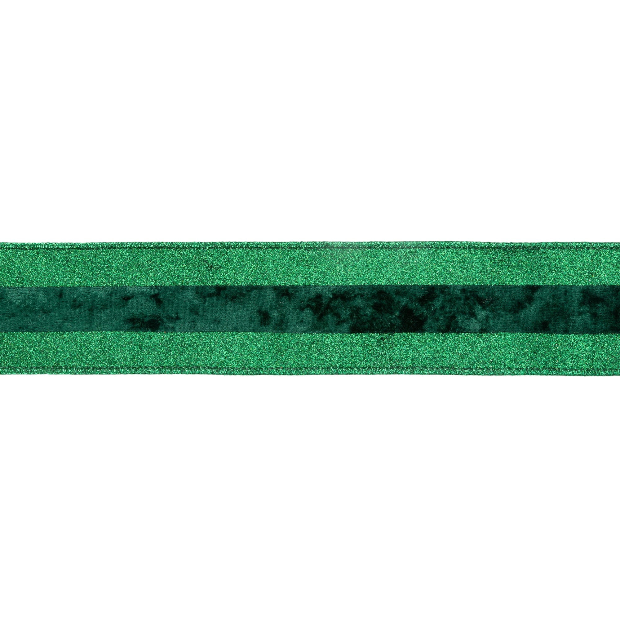 LaRibbons 2 1/2" Wired Ribbon, Green Glitter with Green Velvet Stripe, 10 Yard Roll