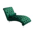 thumbnail image 3 of Modern Velvet Chaise Lounge Chair, Upholstered Accent Sleeper Couch with Toss Pillow and Acrylic Legs, Button Tufted Chaise Lounge Chair for Living Room, Bedroom, Emerald, 3 of 7