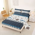 thumbnail image 2 of Feelyou Plaid Tribal Fishing Bed Sheets for Men Boys Kids, Rustic Cabin Fishing Marine King Sheets, Blue, 4 Pieces, 2 of 5