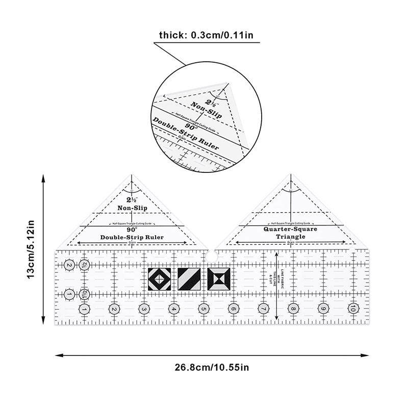90 Degree Double Strip Quilt Ruler 10 Inch Acrylic Quilting Triangle