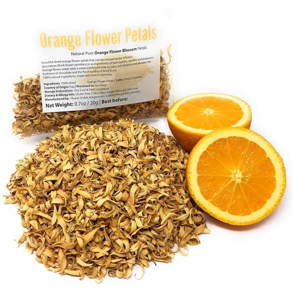 Pure Orange Flower Petals - Beautiful Dried Orange Flower Blossoms that can be enjoyed as tea infusion, infused water or as ingredients of bath bombs, candles and potpourri, decoration, sprinkles