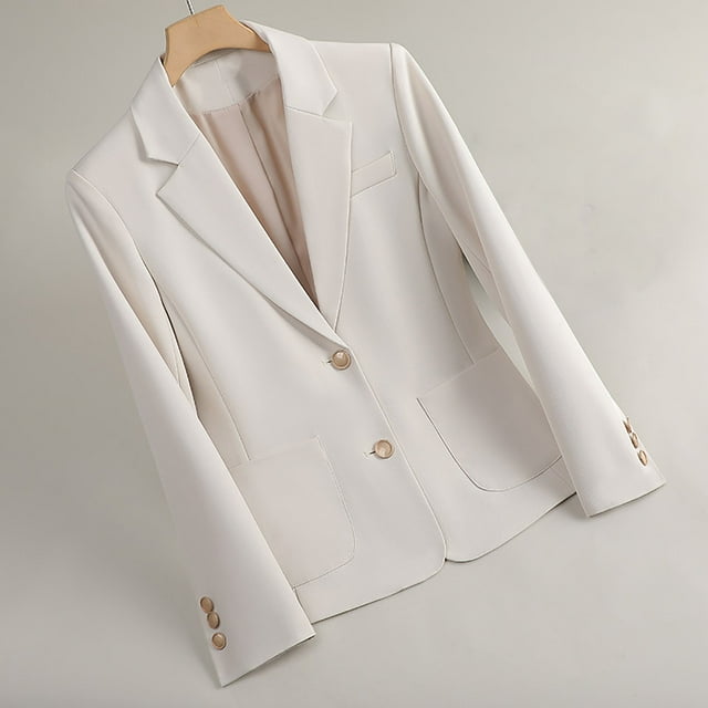 Tidyack,Ladies Lapel Button Suit Jacket, Solid Color, Slim Fit + Versatile Design, For Office/Travel, Professional Wear, 100% Polyester, Casual/Elegant, Business Casual, Workwear Ensemble