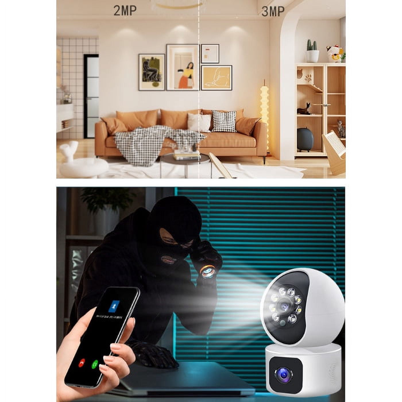 XTEILC Wireless Home Security 1080P 3MP Indoor Motion Detection, Night Vision Camera, White
