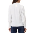 thumbnail image 3 of INSPIRE CHIC Women's Long Sleeve Blouse Mock Neck 2023 Fashion Pleated Solid Chiffon Work Shirt Top White L, 3 of 5