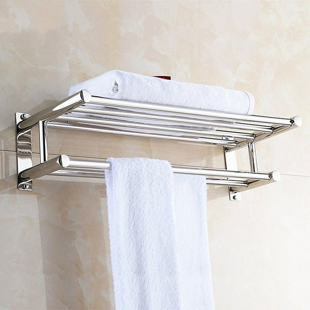 Stainless Steel Double Towel Rack Wall Mount Bathroom Shelf Bar Rail Hotel Style Walmart Com Walmart Com