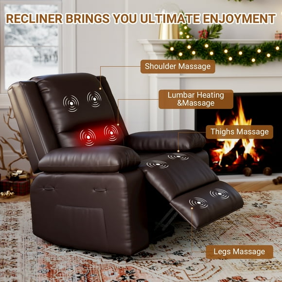 GloryStar PU Leather Electric Power Lift Recliner Sofa Chair with Heat and Massage, Recliner Chair with Remote Control and Side Pocket for Elderly, for Living Room or Bedroom