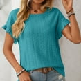 thumbnail image 4 of Tfken Summer Women Tshirts Solid Color Short Sleeve Crew Neck Tops Breathable Daily Wear Female Leisure Shirts Green, 4 of 6