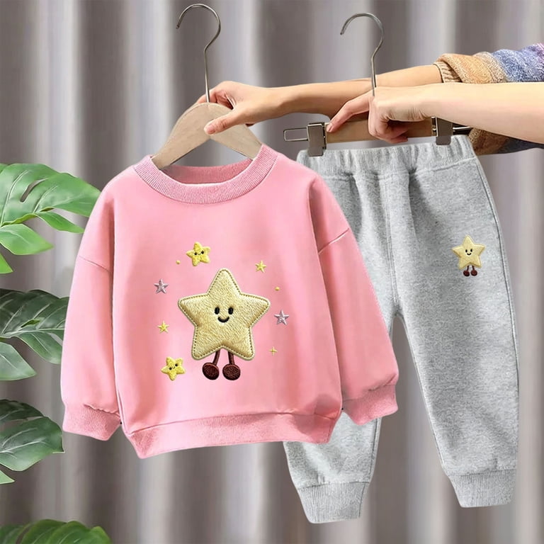 6-7 Years Infant Girls Star Graphic Sweatshirt and Pants Set,2-Piece ...