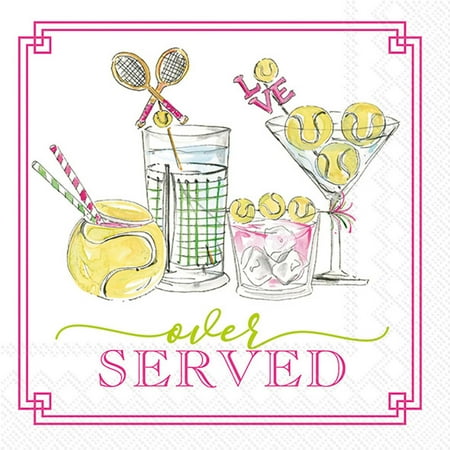 IHR Ideal Home Range Cocktail Napkins Rosanne Beck Disposable 3-Ply Paper Party Napkin Pack, 5" x 5", Tennis Drinks, 20-Count