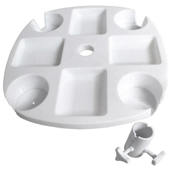 Outdoor Beach Umbrella Table with 4 Cup Holders and 4 Snack Compartments Plastic Tray for Garden Beach Patio Umbrellas