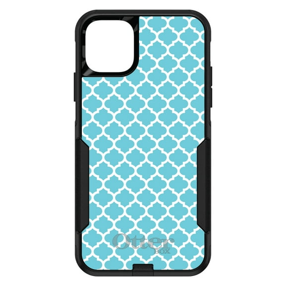 DistinctInk OtterBox Commuter Custom Case for Apple iPhone 15 (6.1" Screen) - Light Blue White Moroccan Lattice - Raised Bezel Screen Guard