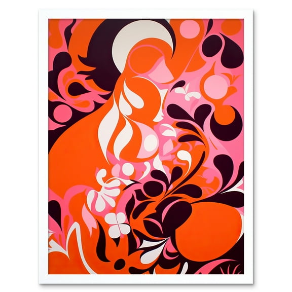 Orange Red Matisse Style Abstract Flowers Plants Organic Shapes Colour Art Print Framed Poster Wall Decor 12x16 inch