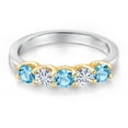 thumbnail image 3 of Gem Stone King 10K Two Tone Gold Swiss Blue Topaz and White Moissanite Wedding-Bands Ring for Women | 0.92 Cttw | Round 3.5MM | Gemstone November Birthstone | Size 5, 3 of 7