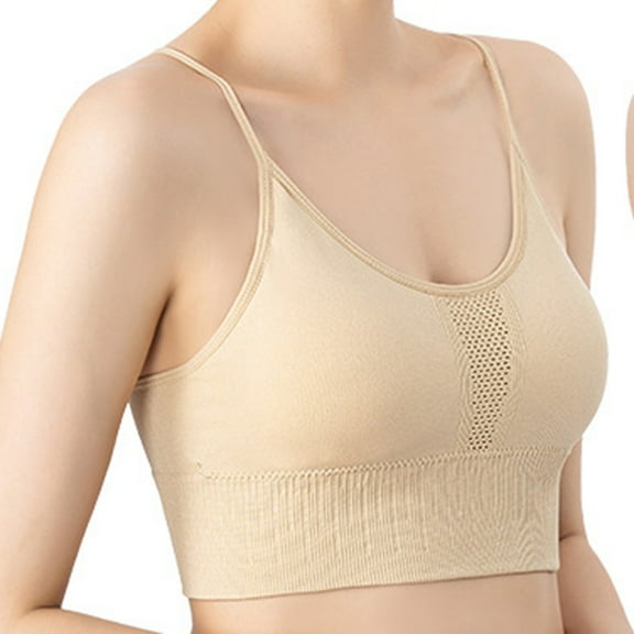 YWDJ Lace Bras for Women Plus Size Pullover Sports Bras No Wires Workout Bras Spaghetti Straps Full Coverage Bras Push up Low Support Hollow Bras Padded Mesh Bras Comfort Wrap Solid Bras Beige XL