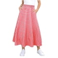 thumbnail image 2 of Cethrio Girls Midi Skirts, Summer Casual A-Line Elastic Waist Plaid Shirts with Pockets Red Size 7-8 T, 2 of 5