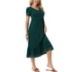 thumbnail image 4 of INSPIRE CHIC Vestido Midi A-Line de Verano para Mujeres con Cuello en V, Manga Corta, con Bolsillos y Ribete en Contraste, Talla L, Verde Oscuro, 4 of 6
