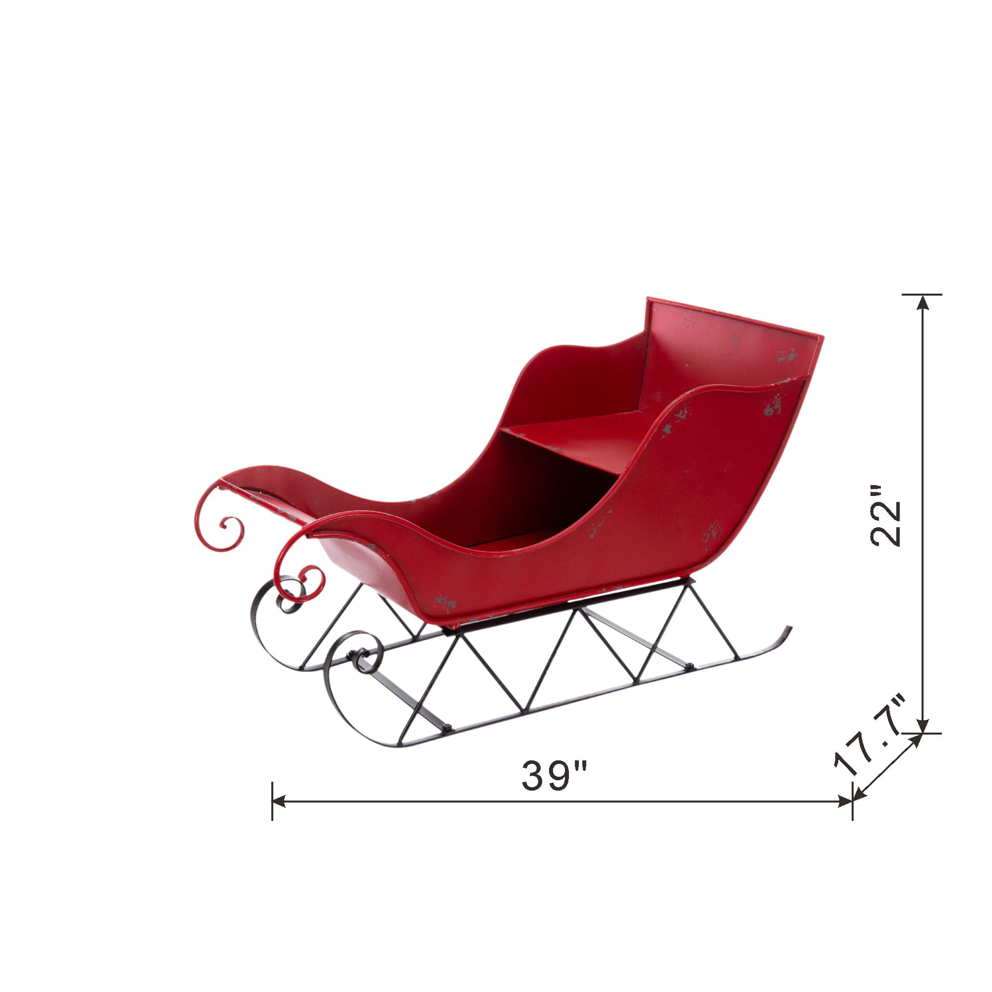 Large Iron Santa Sleigh 39 Inch Red Metal Holiday Tabletop Mantel Decor