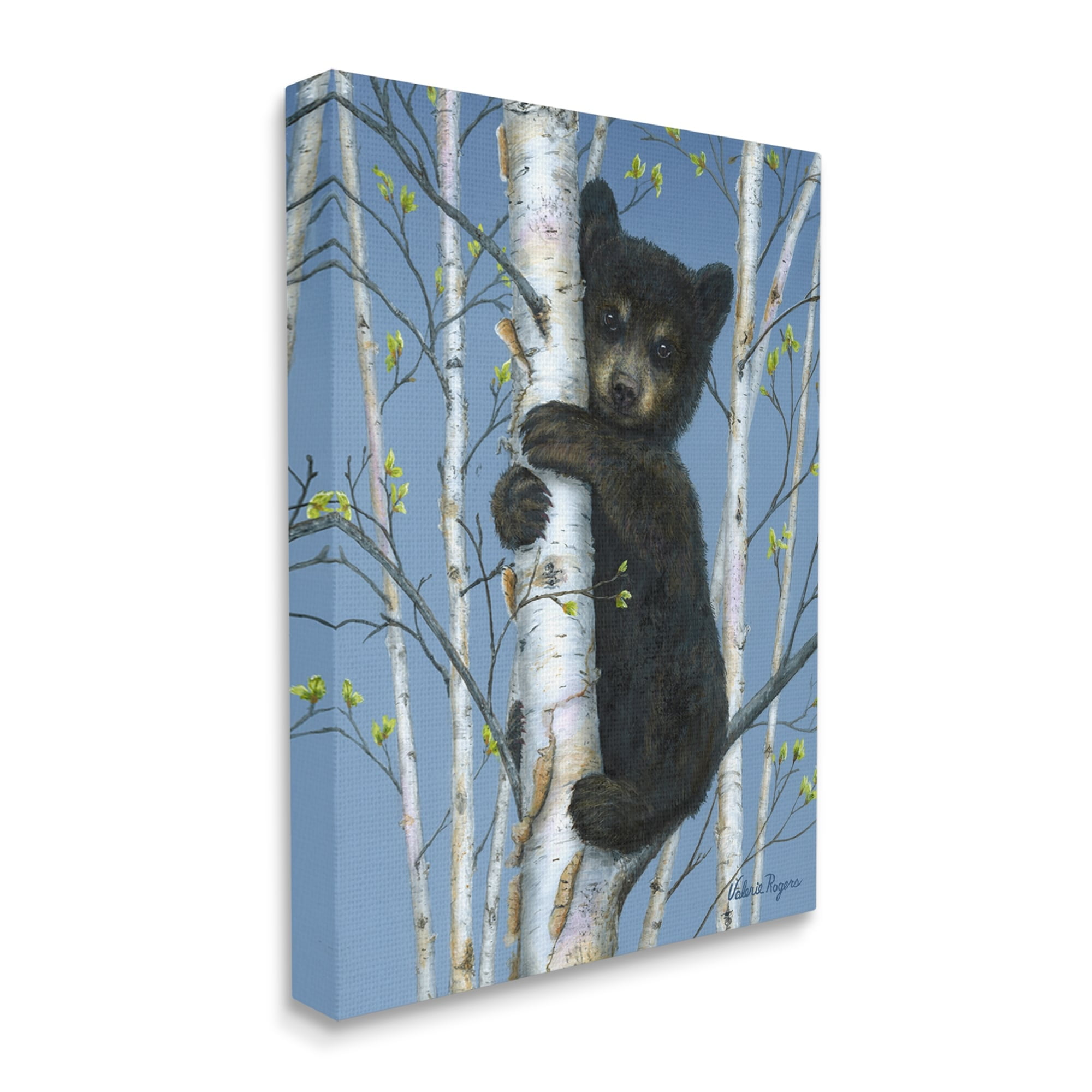 Stupell Industries Bear Cub Climbing Birch Tree Animals & Insects Painting Gallery Wrapped Canvas Print Wall Art