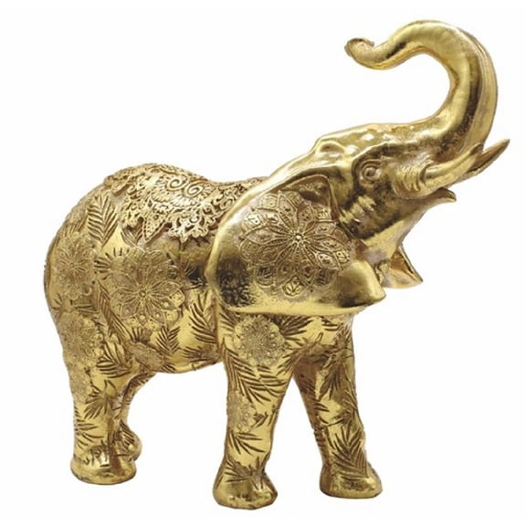 FC Design 10.25"W Gold Thai Elephant with Trunk Up Statue Feng Shui Decoration Religious Figurine