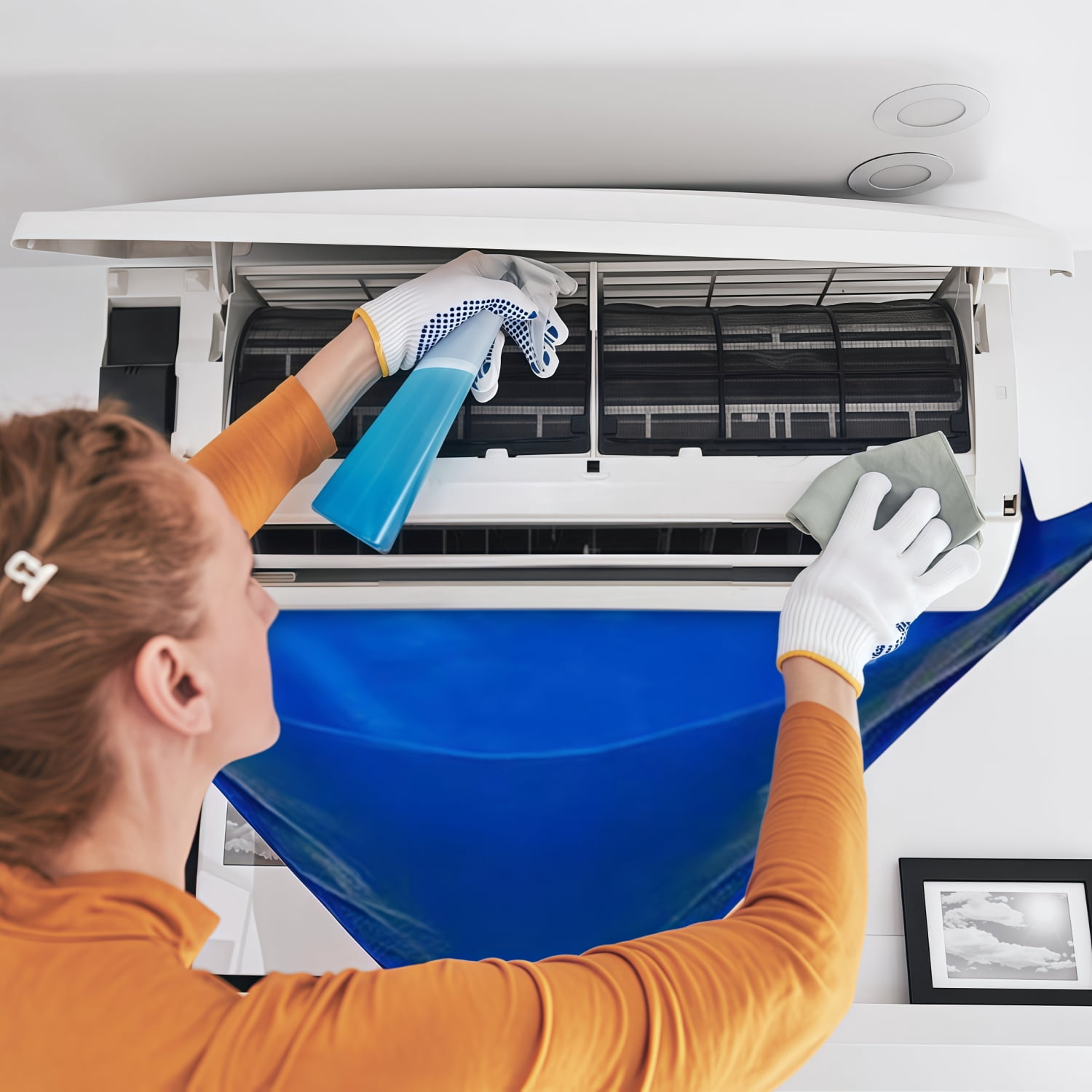 Mini Split Cleaning Kit, 12Pcs/Set Air Conditioner Duct Cleaning Kit for 37-45in Wall Mounted Air Conditioner, Waterproof Mini Split Clean Bag with Drain Outlet Pipe