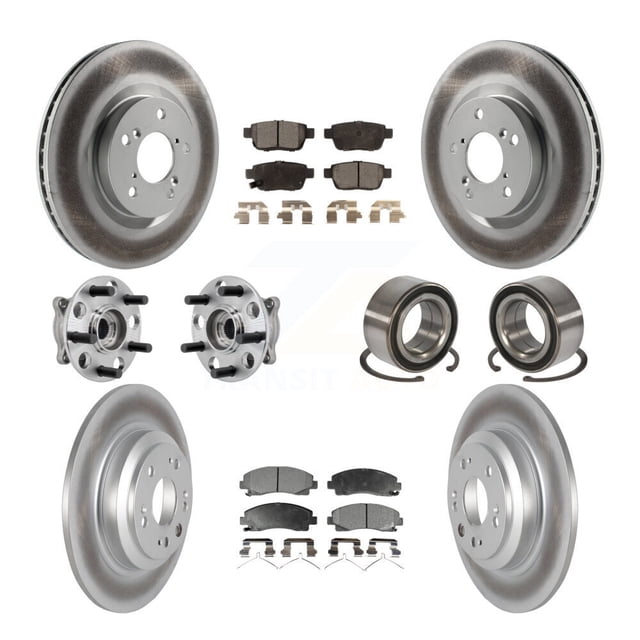 Transit Auto Front Rear Wheel Hub Bearings Assembly Coated Disc Brake Rotors and Ceramic Pads Kit (10Pc) for Car 2009-2013 Acura TL AWD - Left Right Side (Driver Passenger) KBB-126721