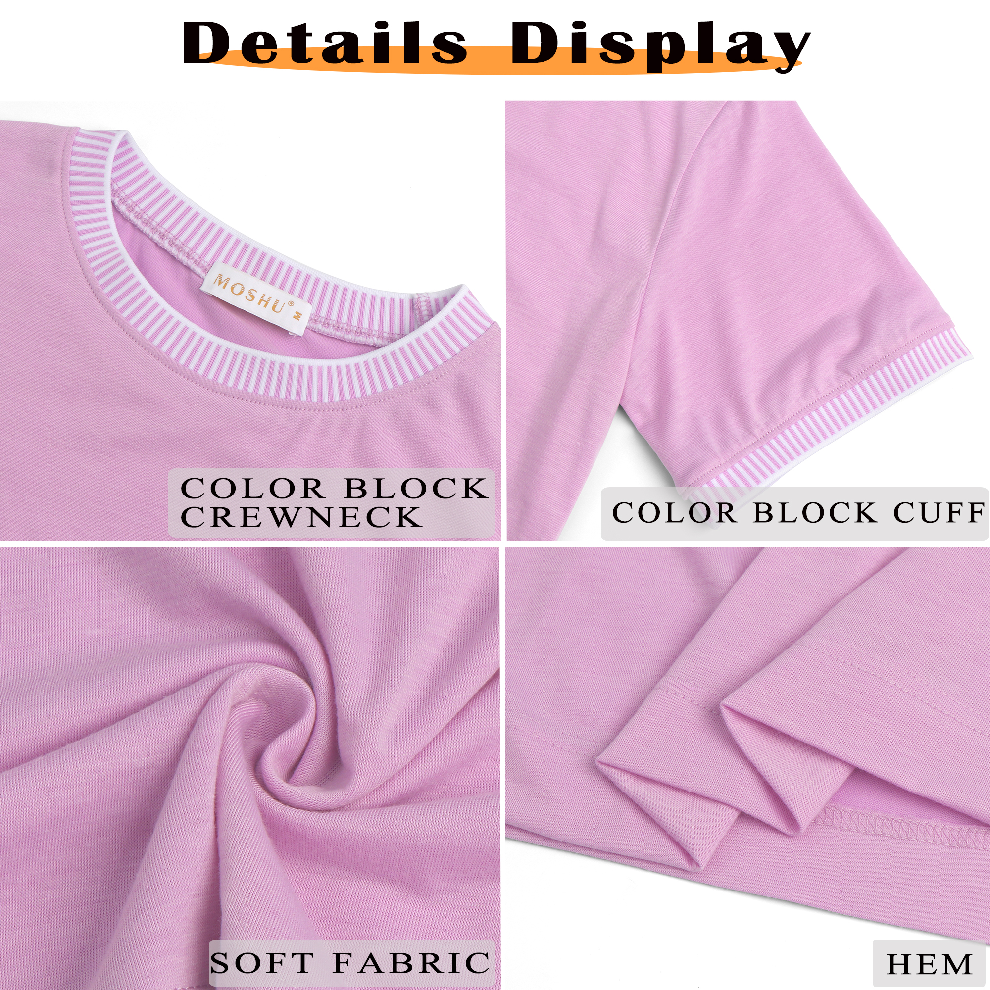 MOSHU Women's Colorblock Crew Neck Short Sleeve Blouse, Purple photo 5