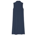 thumbnail image 6 of NXMZXB Womens Summer Casual Cotton Linen Midi Dresses Lightweight Sleeveless Button V Neck Plain Collared Tshirt Dress Loose Comfy Beach Vacation Sundress Maxi Dress with Pockets Navy L, 6 of 6