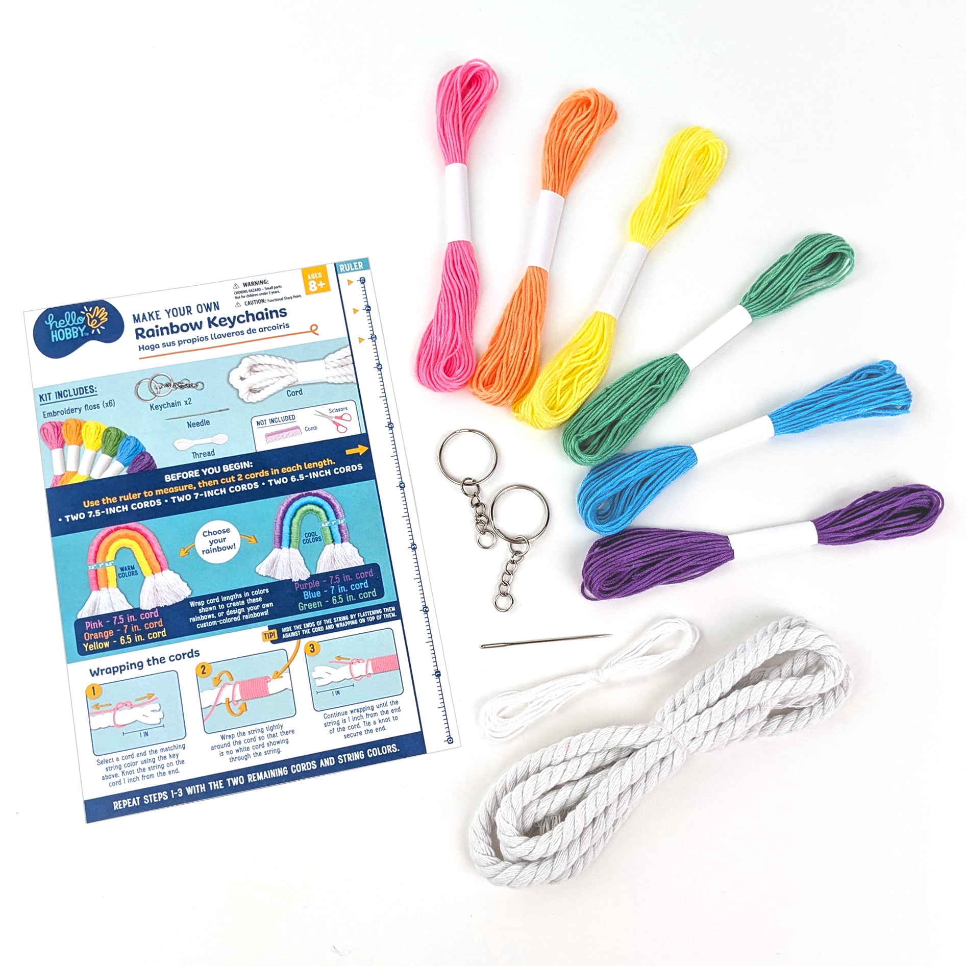 (2 pack) Hello Hobby Make Your Own Rainbow Keychains, Arts and Crafts Kit for Kids