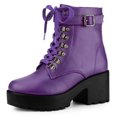 thumbnail image 1 of Unique Bargains Women's Chunky Heel Platform Ankle Combat Boots, 1 of 6