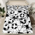 thumbnail image 2 of Feelyou Boys Football Print Twin Sheet Sets, Sport Soccer Player Twin Fitted Sheet, Cartoon Watercolor Splash Flat Sheet, Lightweight Room Decor, 3-Piece, 2 of 7