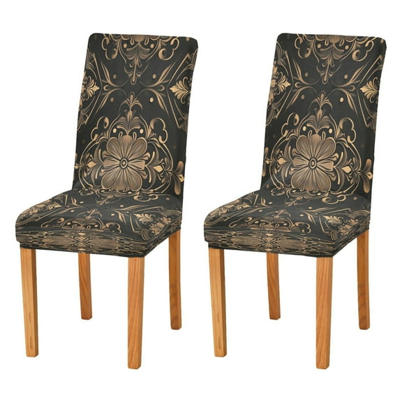 BZSMCE Chairs Slipcovers Dining Chair Covers Black and Gold Foral Print Creative Pattern