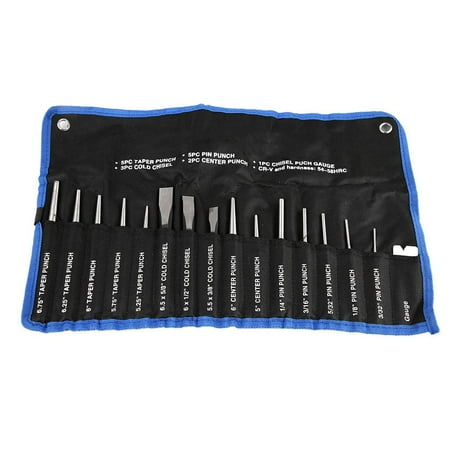 

Tebru 16Pcs Mechanics Punches and Chisel Set Pin Centre Taper Cold Gauge Punch and Chisel Set Chisel Punch Tool