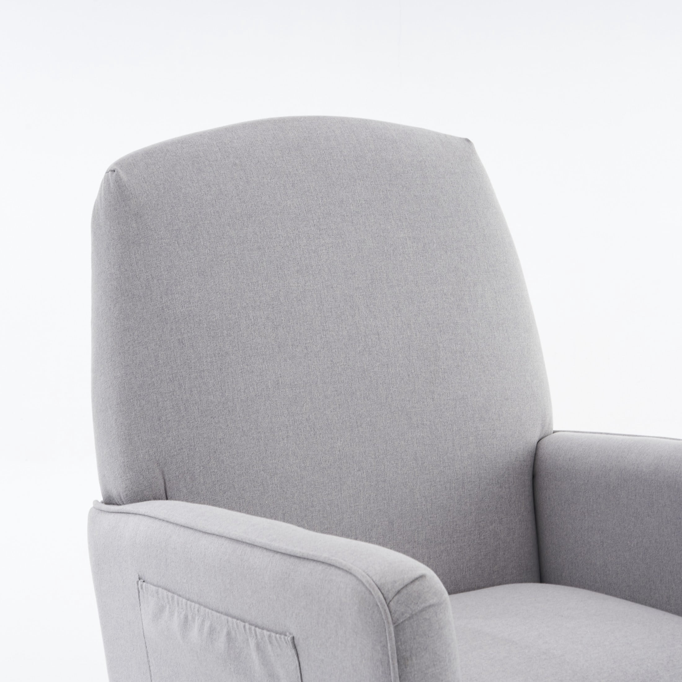 Noble House Nesta Upholstered Linen Glider Rocking Chair, Reclining Nursery Armchair with Adjustable Footrest, Light Gray
