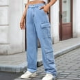 thumbnail image 4 of Womens Cargo Pants High Waisted Wide Leg Casual Pants Baggy Y2k Trousers with 8 Pockets Denim Blue XL, 4 of 8