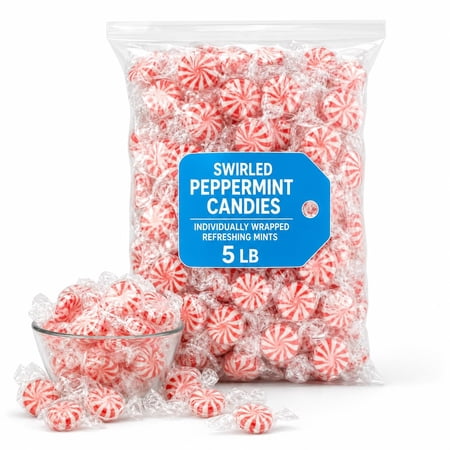 Swirled Peppermint Candies, Individually Wrapped Refreshing Mints, 5 lb