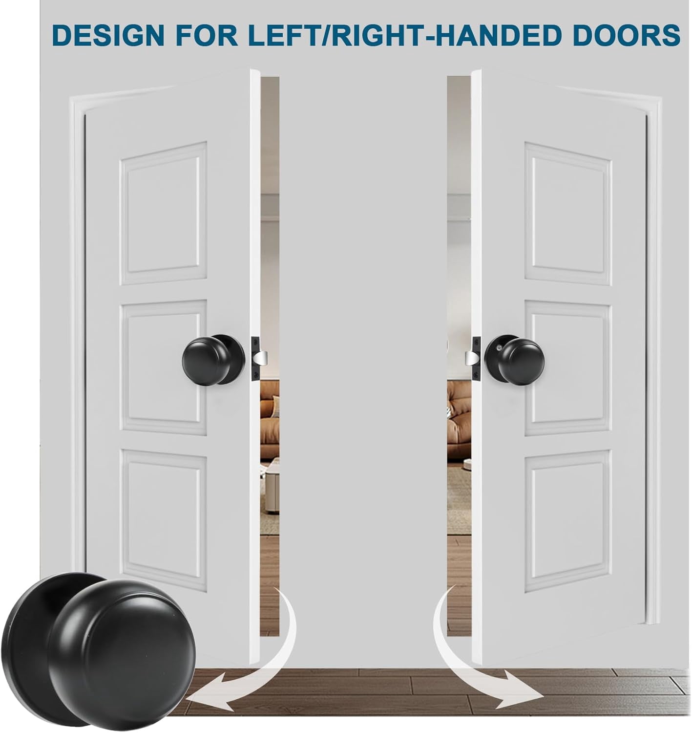 Passage Door Knobs, 5 Pack Matte Black Door Knobs, for Hallway & Closet Non-Locking Interior Round Door Handles Keyless Reversible for Left Right Handed Doors