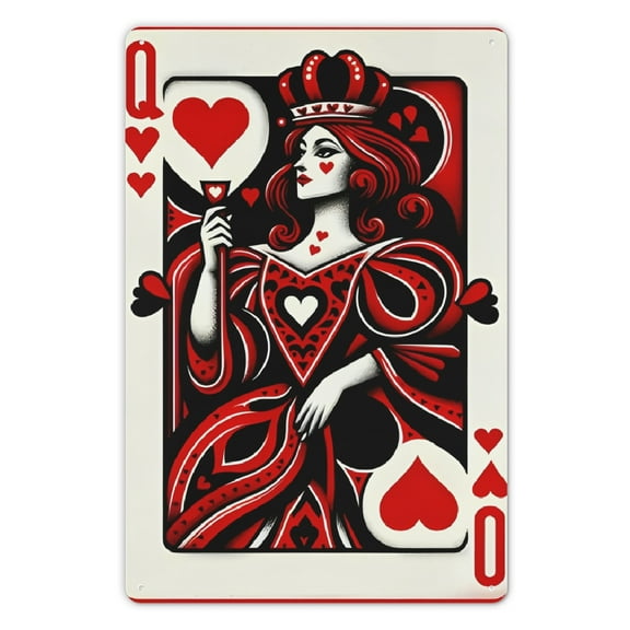 Queen of Hearts Welcome Metal Sign - 12x8 Inch, Indoor/Outdoor Sign for Home Porch, Yard Decoration Supplies