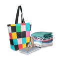 thumbnail image 2 of FORMRS Womens Canvas Tote Bag with Zipper Inner Pocket Shoulder Handbag, Blue Checkered Pattern, 2 of 7
