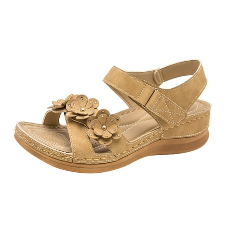 Fashion Women Summer Flowers Womens Sandals Size 8 Comfortable Wedges Shoes Beach Sandal Wedges for Women Peep Toe Breathable Sandals