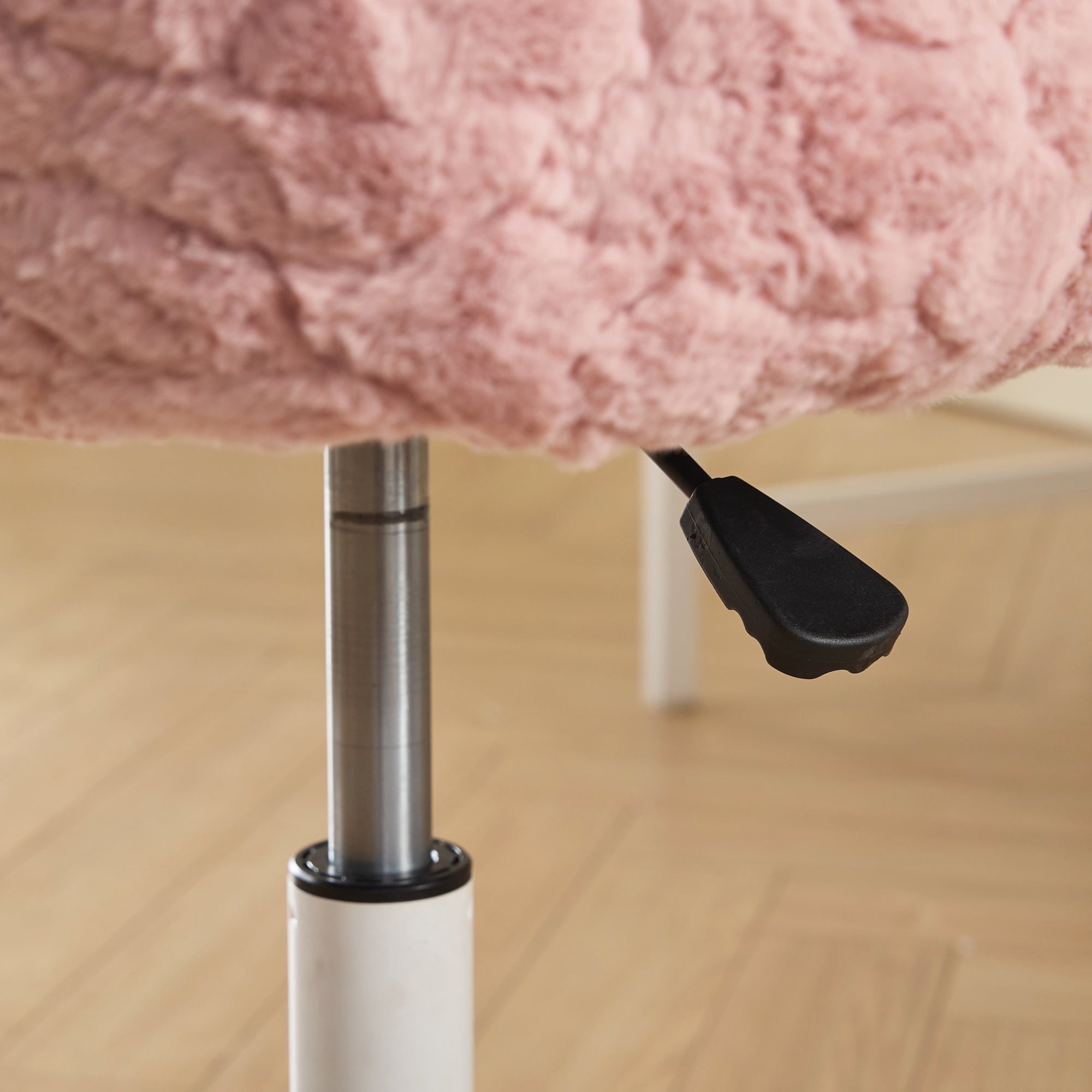 PAPROOS Vanity Chair with Wheels, Home Office Chair, Cute Makeup Desk Chair with Artificial Alpaca Wool Fabric, Adjustable Swivel Task Computer Chair for Bedroom, Pink