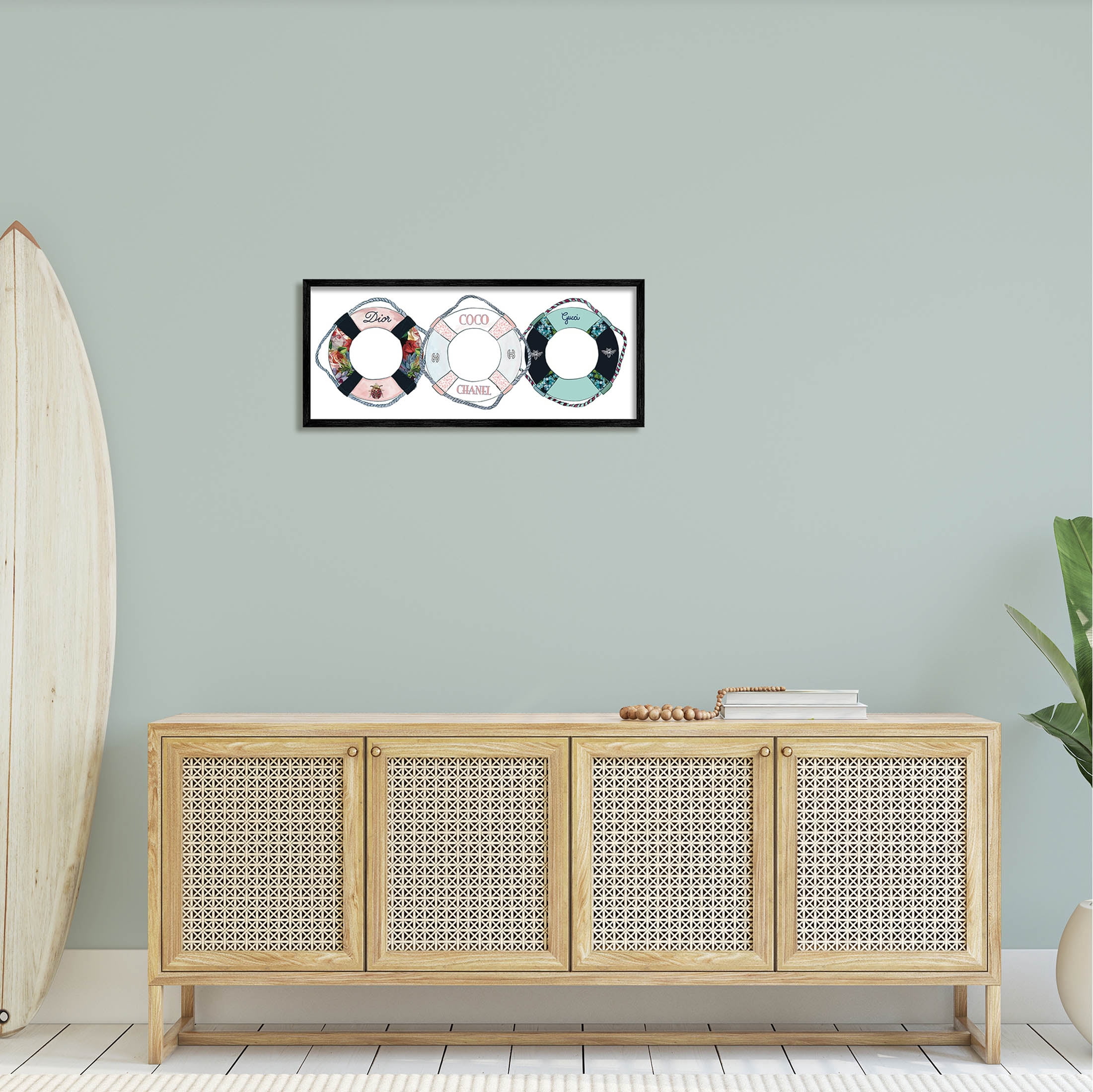 Stupell Industries Trendy Fashion Nautical Life Ring Buoy Graphic Art Black Framed Art Print Wall Art, Design by Amelia Noyes