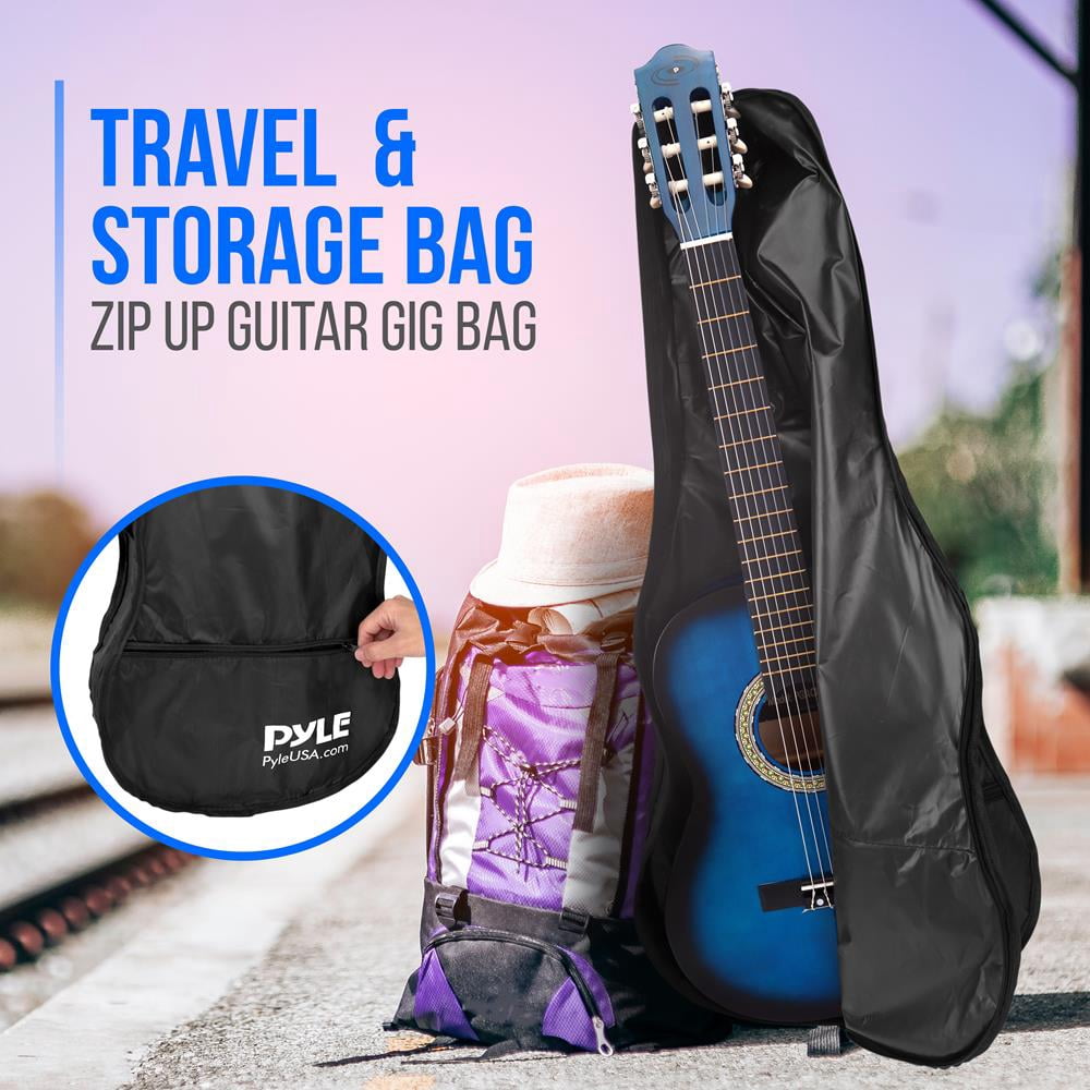 Beginner Classical Acoustic Guitar - 3/4 Junior Size 6 String Linden Wood Guitar w/ Gig Bag, Tuner, Nylon Strings, Picks, Strap, For Beginners, Adults - Pyle PGACLS82BLU (Blu