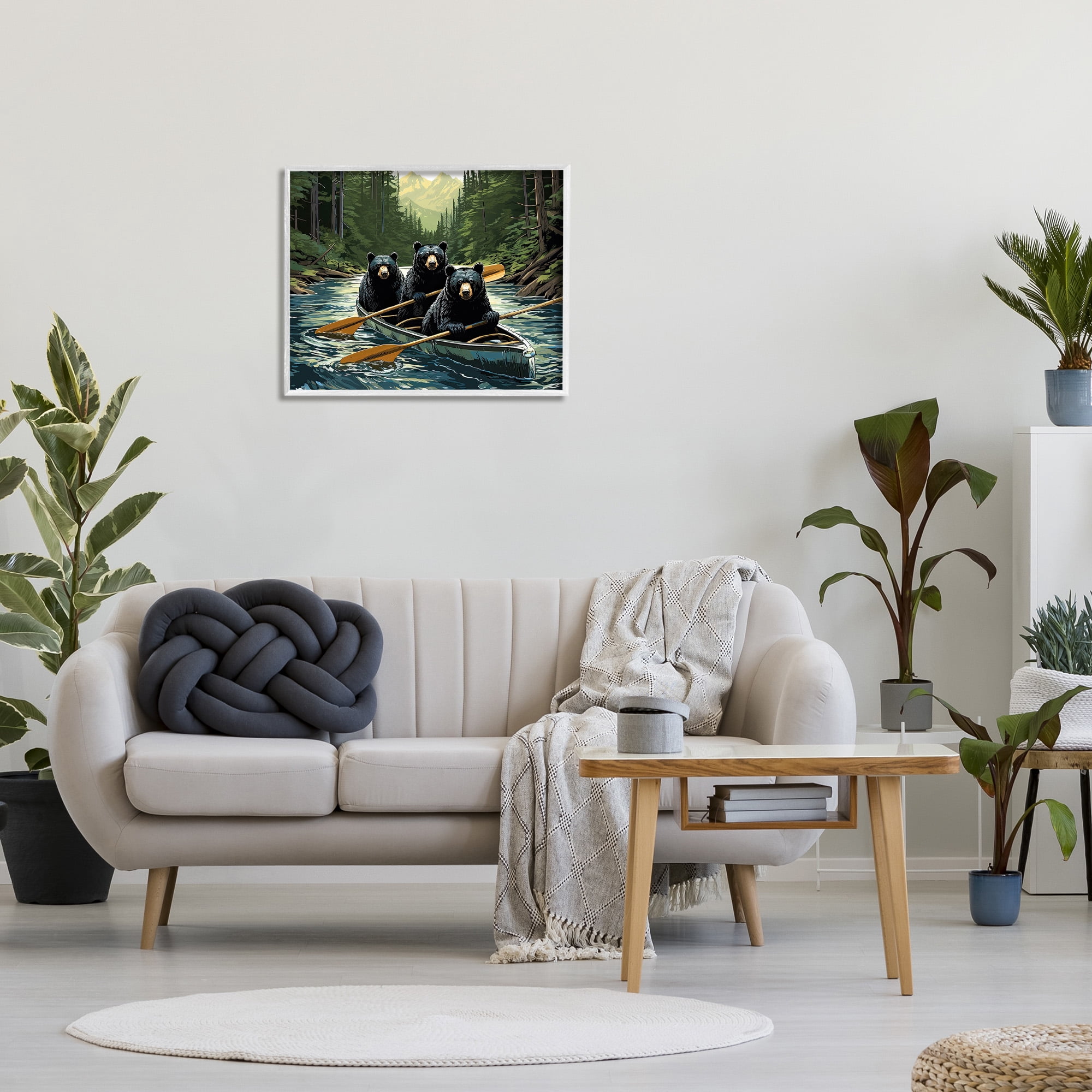 Stupell Industries Woodland Canoeing Bears Animals & Insects Painting White Framed Art Print Wall Art, 30 x 24
