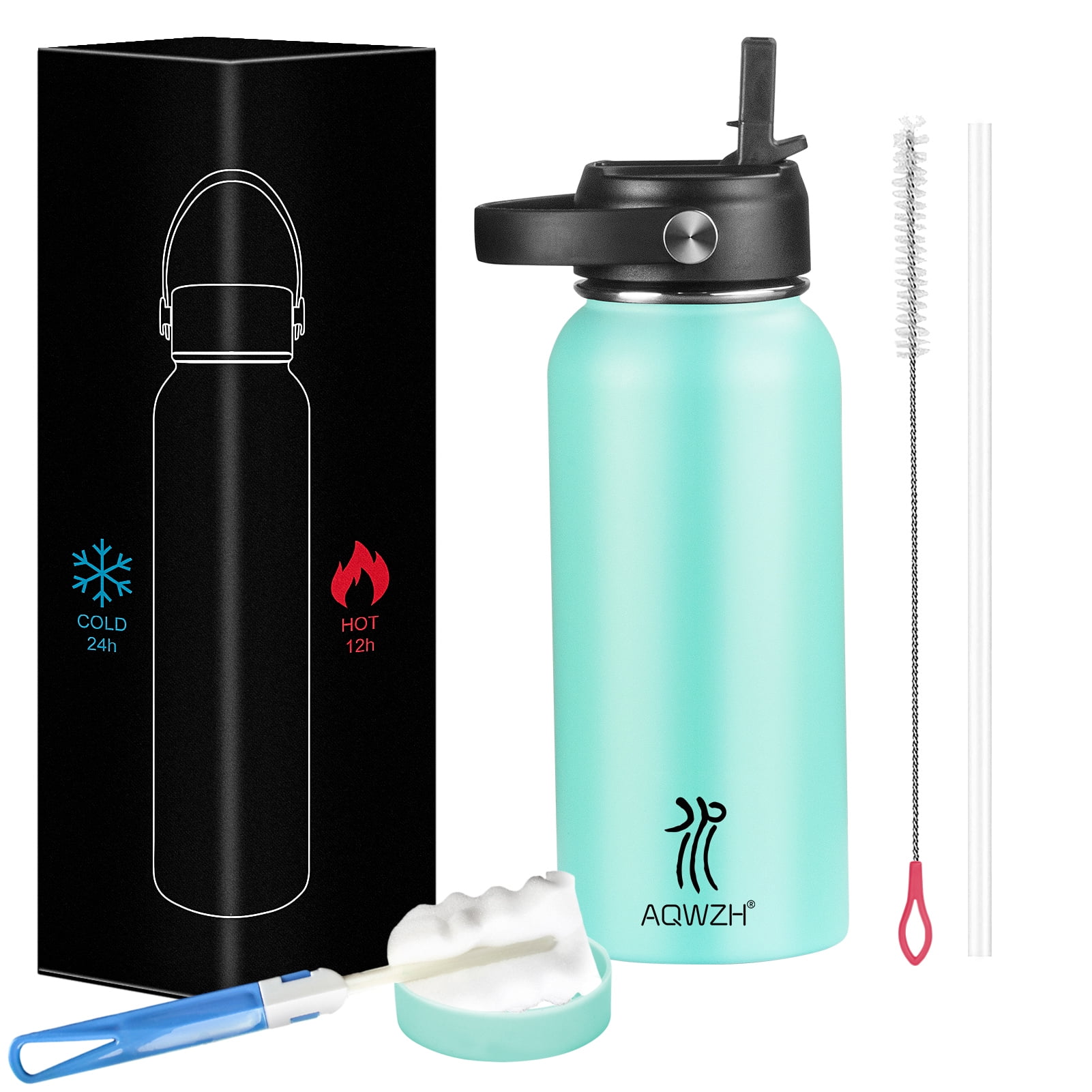Smart Flask Stainless Steel Water Bottle Vacuum Insulated 32oz with Straw Lid 