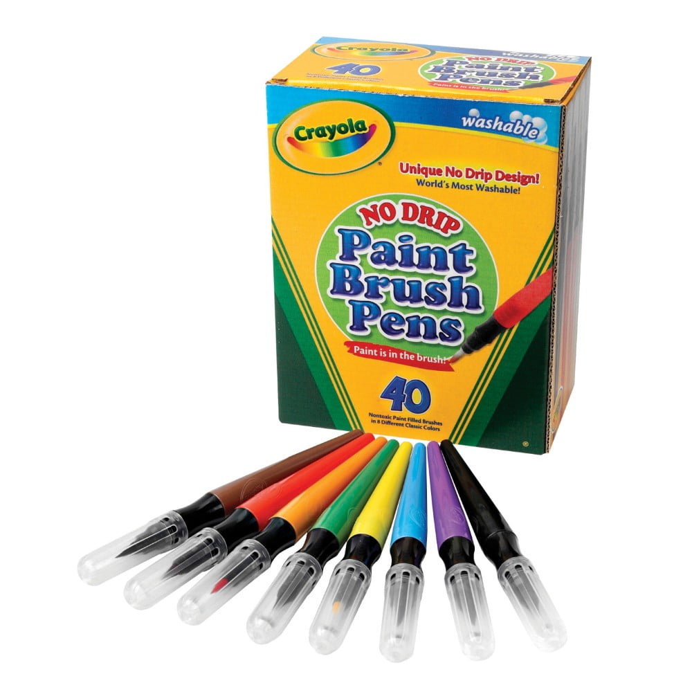 Crayola NoDrip NonToxic Paint Brush Pen Set, Set Of 40