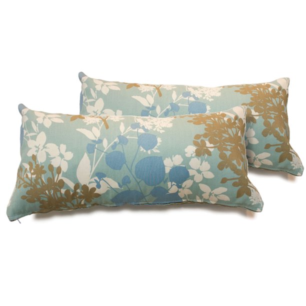 Light Blue Floral Outdoor Throw Pillows Set of 2