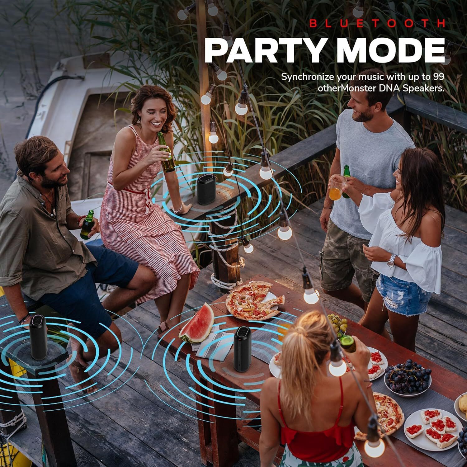 Monster DNA Max Portable Bluetooth Speaker, 360° Bass Sound, 10W Qi Charging Pad, IP67 Waterproof, Indoor & Outdoor