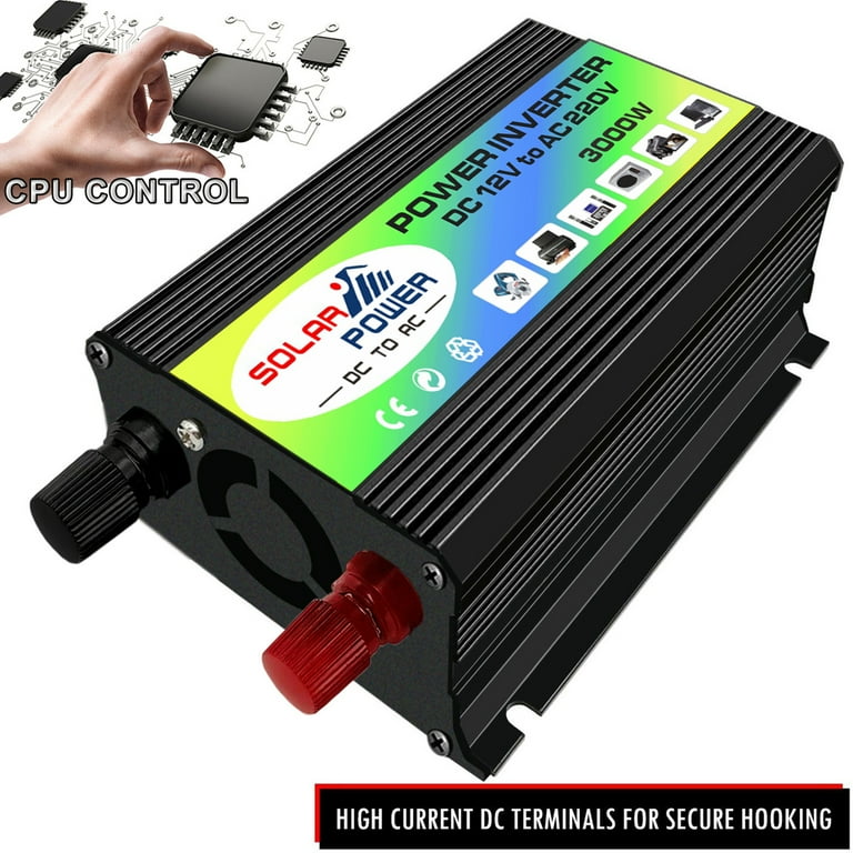 Peaks Power 3000W Modified Sine Inverter High Frequency Power Inverter DC to AC Converter Car Power Inverter with 2.1A Dual USB Port Battery Clips